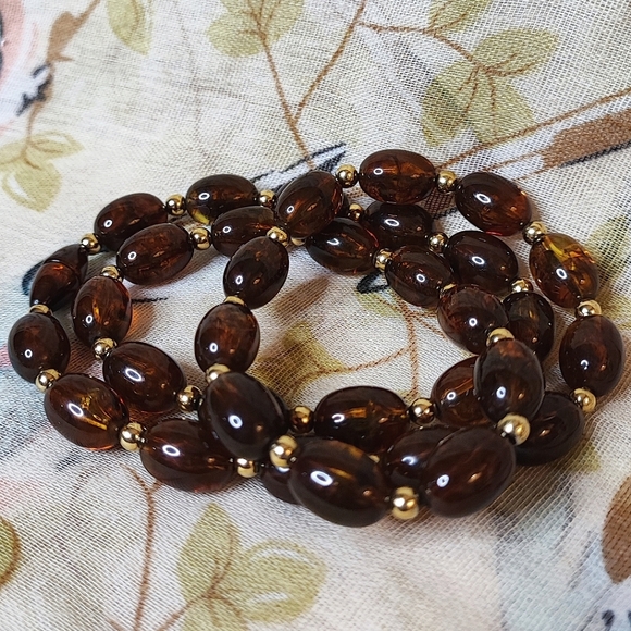 Faux Tortoise Brown Lucite Acrylic Gold Tone Necklace Hidden Clasp Vintage EUC - Picture 6 of 11